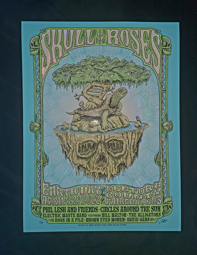 Skull & Roses Festival  Earth Day Poster White Swirl Foil Variant LE 26